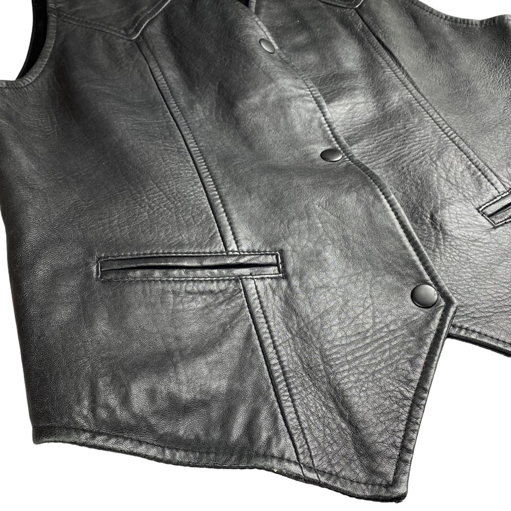 Vintage Black Leather Moto Bustier Button Up Vest Cedars